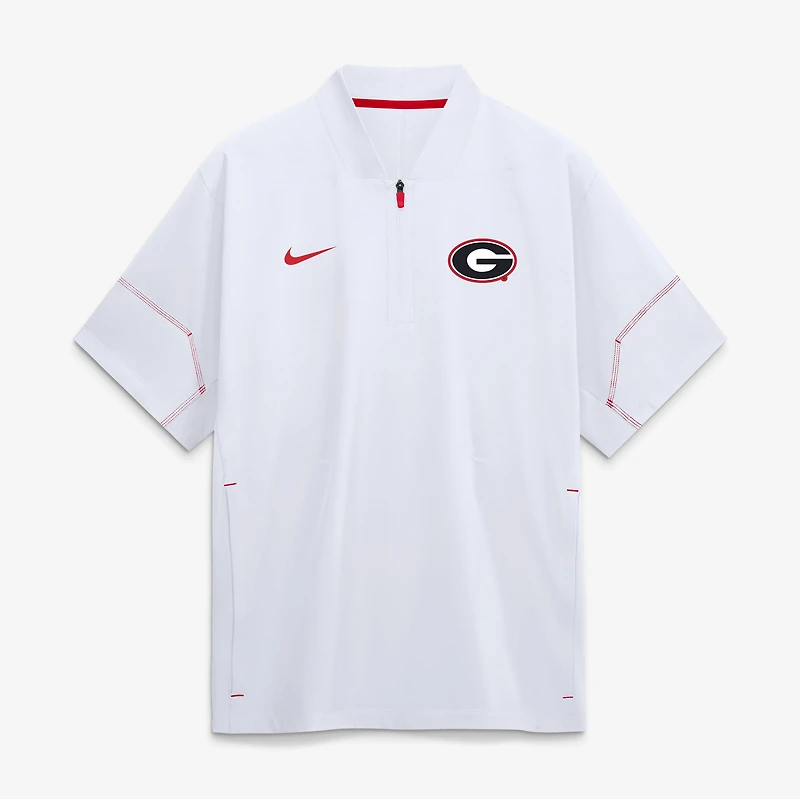 Men's Nike White Georgia Bulldogs 2026 Sideline Short Sleeve Quarter-Zip Coach Jacket