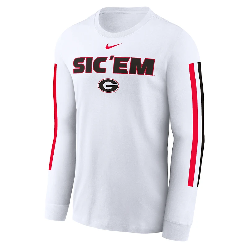 T-shirt à manches longues Nike blanc Georgia Bulldogs Local Spirit Slogan pour homme