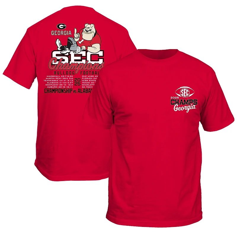 Men's  Red Georgia Bulldogs 2025 SEC Football Champions Recap T-Shirt
