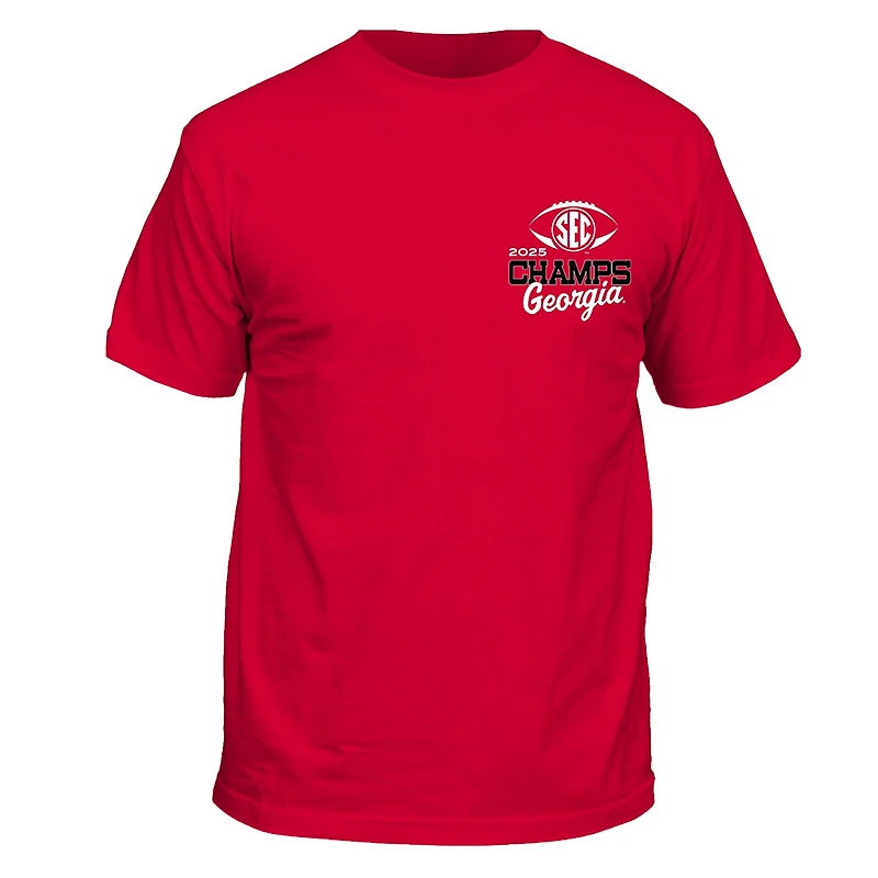 T-shirt récapitulatif pour hommes des Georgia Bulldogs, champions de football SEC 2025 (rouge)