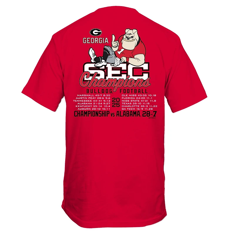Men's  Red Georgia Bulldogs 2025 SEC Football Champions Recap T-Shirt