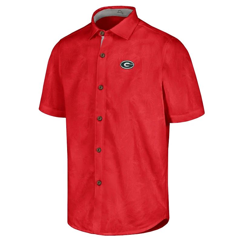 Men's Tommy Bahama  Red Georgia Bulldogs Sport Coconut Point Palm Vista IslandZone Button-Up Shirt