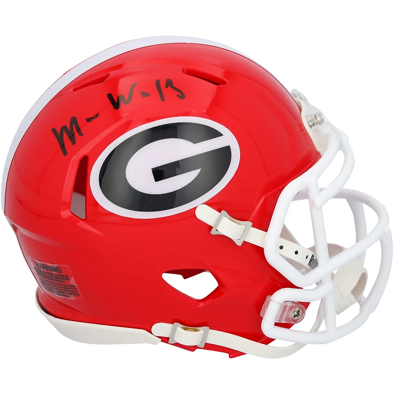 Casque Riddell Speed ​​Mini autographié par Mykel Williams des Georgia Bulldogs