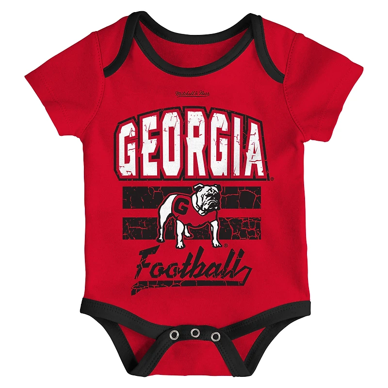 Newborn & Infant Mitchell Ness Red Georgia Bulldogs 3-Pack Bodysuit, Bib and Bootie Set