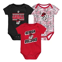 Lot de 3 bodies pour nouveau-né Red Georgia Bulldogs Sunday Comics