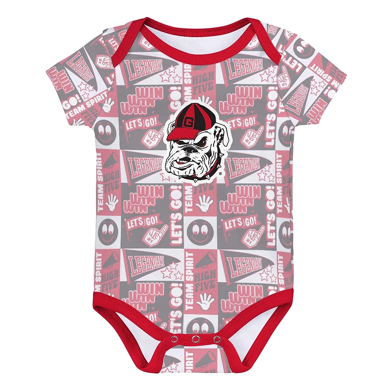 Lot de 3 bodies pour nouveau-né Red Georgia Bulldogs Sunday Comics
