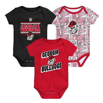 Lot de 3 bodies pour nouveau-né Red Georgia Bulldogs Sunday Comics