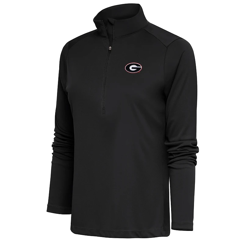 Women's Antigua  Charcoal Georgia Bulldogs Tribute Half-Zip Pullover Top