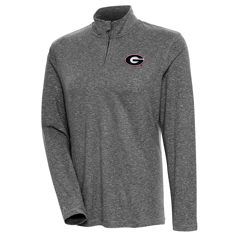 Women's Antigua  Heather Black Georgia Bulldogs Confront Quarter-Zip Pullover Top