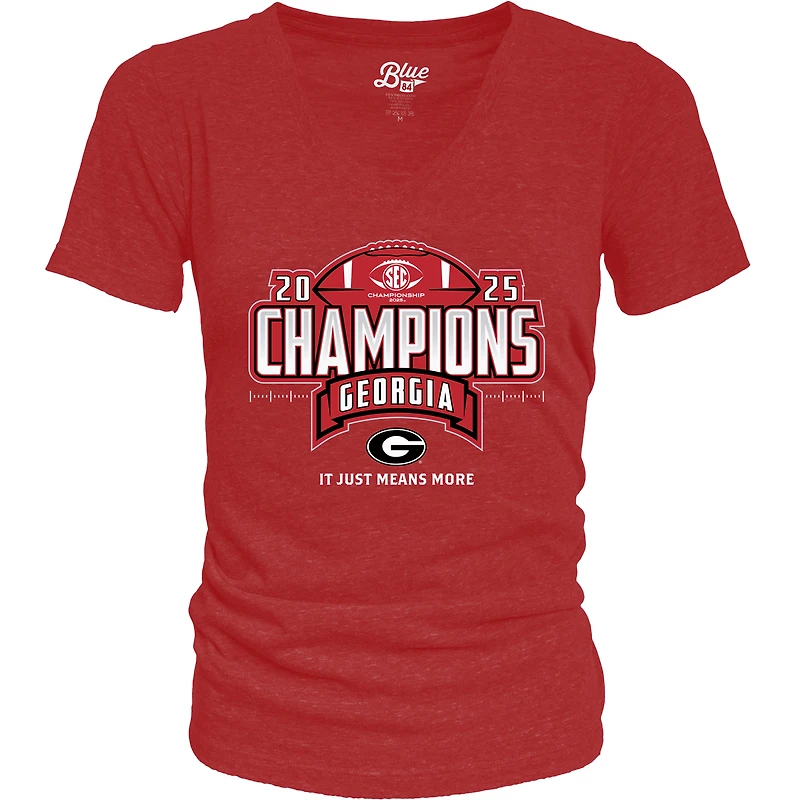 T-shirt col V pour femme, bleu, numéro 84 et rouge, Georgia Bulldogs, champions de football SEC 2025