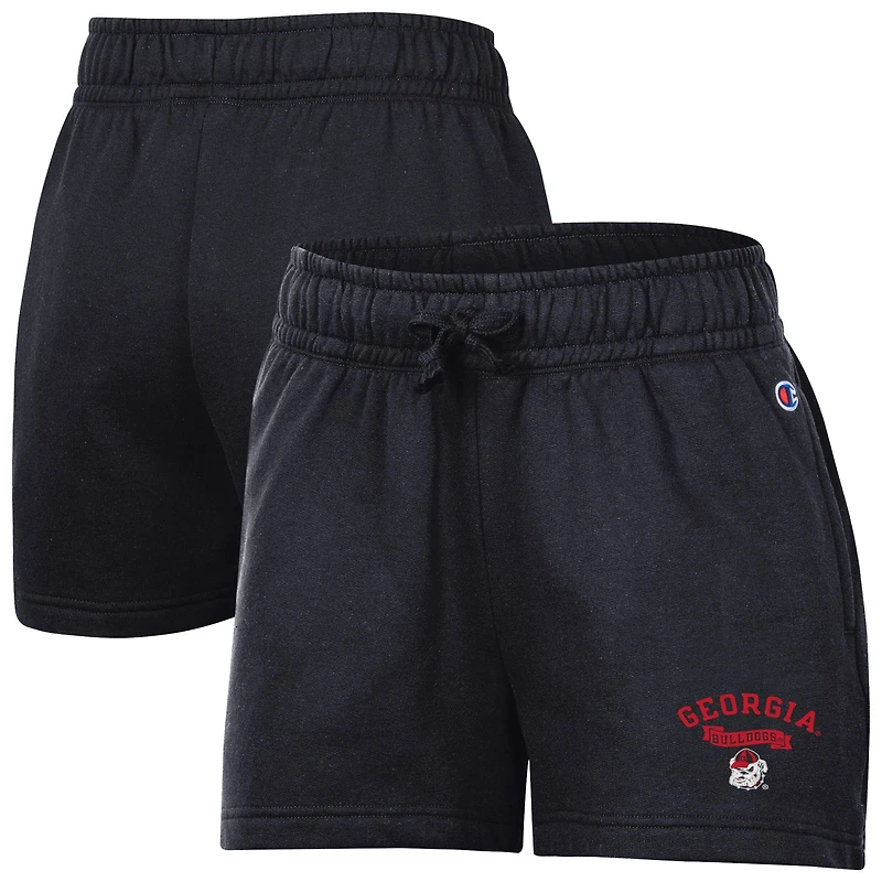 Short pour femme Champion Black Georgia Bulldogs Powerblend à taille élastique