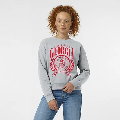 Women's Champion  Heather Gray Georgia Bulldogs Academic Crest Powerblend Crewneck Sweatshirt