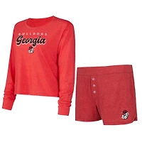 Ensemble haut à manches longues et short Concepts Sport Red Georgia Bulldogs pour femme