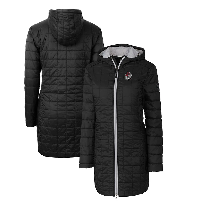 Manteau long à capuche Cutter & Buck Rainier Primaloft Eco pour femme, noir, motif Georgia Bulldogs
