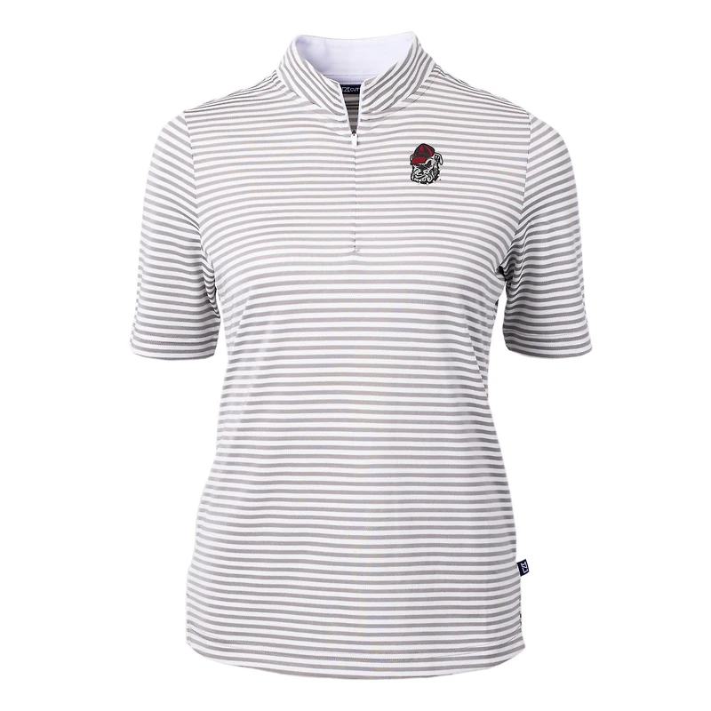 Women's Cutter & Buck Gray Georgia Bulldogs DryTec Virtue Eco Pique Stripe Recycled Polo