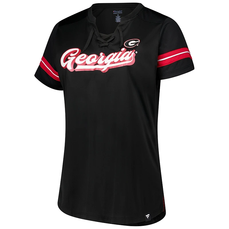Women's Fanatics Black Georgia Bulldogs Plus Overtime Readiness Lace-Up T-Shirt