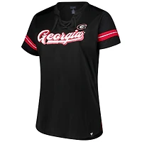 Women's Fanatics Black Georgia Bulldogs Plus Overtime Readiness Lace-Up T-Shirt