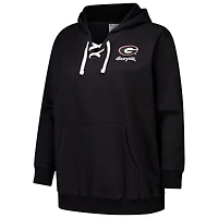 Women's Fanatics Black Georgia Bulldogs Plus Scripy Lace-Up V-Neck Hoodie