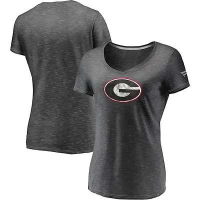 Women's Fanatics Charcoal Georgia Bulldogs Primary Logo Space-Dye V-Neck T-Shirt