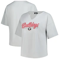 T-shirt gris à col cranté pour femme Fanatics des Georgia Bulldogs, grande taille, Winning Gear