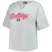 T-shirt gris à col cranté pour femme Fanatics des Georgia Bulldogs, grande taille, Winning Gear