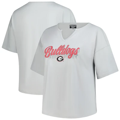 T-shirt gris à col cranté pour femme Fanatics des Georgia Bulldogs, grande taille, Winning Gear