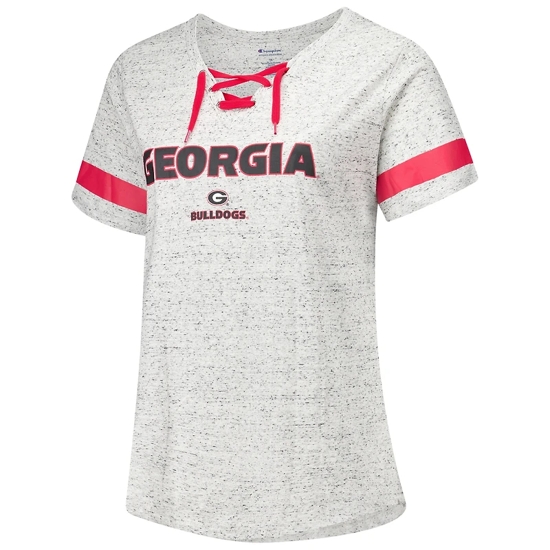 T-shirt à lacets et col en V pour femmes Fanatics Heather Gray Georgia Bulldogs grande taille