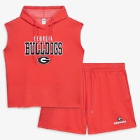 Ensemble de nuit Fanatics Heather Red Georgia Bulldogs pour femmes, short et sweat à capuche sans manches, grandes tailles.