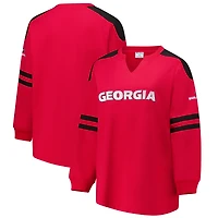 Women's Fanatics Red Georgia Bulldogs Plus Contrast Sleeve Fleece Pullover Sweatshirt