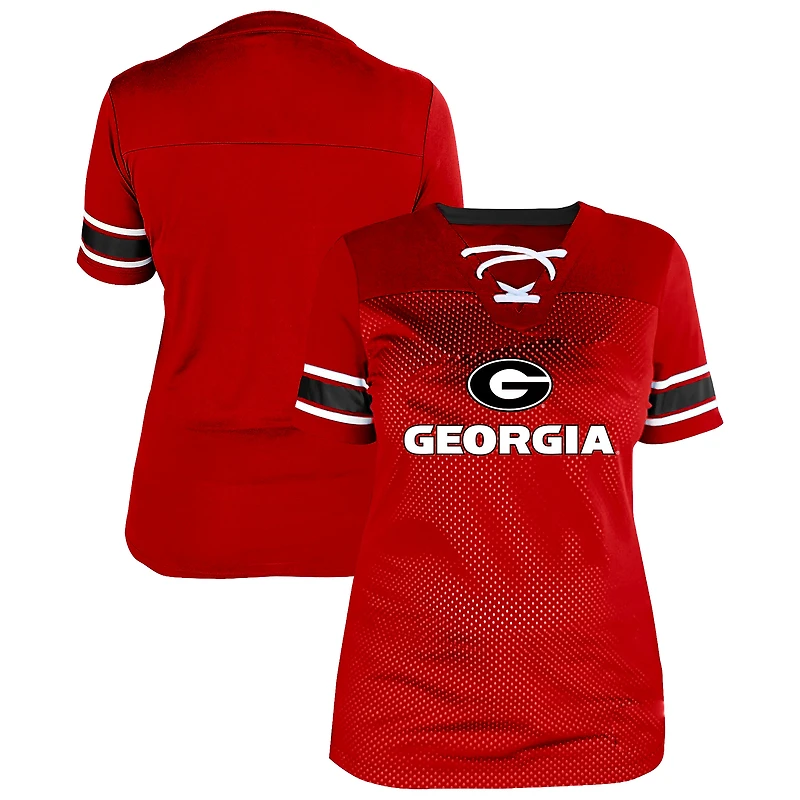 Women's Fanatics Red Georgia Bulldogs Plus Mesh Overlay Lace-Up Jersey T-Shirt