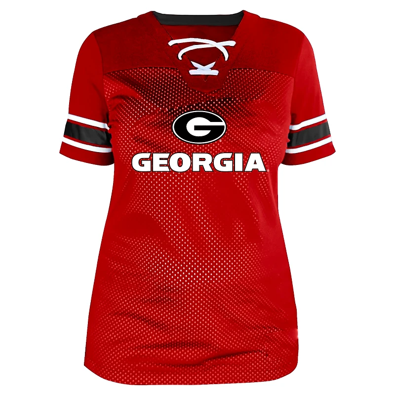 Women's Fanatics Red Georgia Bulldogs Plus Mesh Overlay Lace-Up Jersey T-Shirt