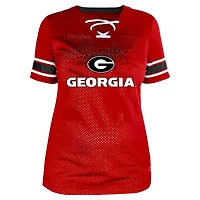 Women's Fanatics Red Georgia Bulldogs Plus Mesh Overlay Lace-Up Jersey T-Shirt