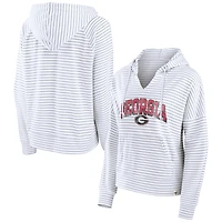 Women's Fanatics  White Georgia Bulldogs Striped Notch Neck Pullover Hoodie