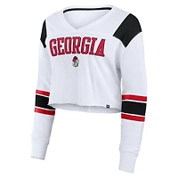 Haut court à manches longues et col en V pour femme Fanatics White Georgia Bulldogs Training Camp