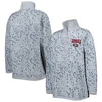 Sweat-shirt Gameday Couture gris chiné Georgia Bulldogs pour femme avec fermeture éclair quart de léopard