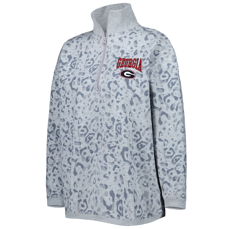 Sweat-shirt Gameday Couture gris chiné Georgia Bulldogs pour femme avec fermeture éclair quart de léopard