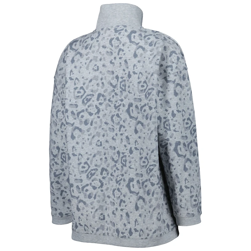 Sweat-shirt Gameday Couture gris chiné Georgia Bulldogs pour femme avec fermeture éclair quart de léopard