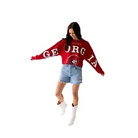 Women's Gameday Social Red Georgia Bulldogs Phipps Cropped Sweatshirt