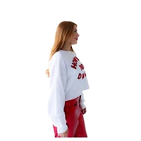 Women's Georgia Bulldogs Gameday Social White Raw Edge Boxy Cropped Sweatshirt