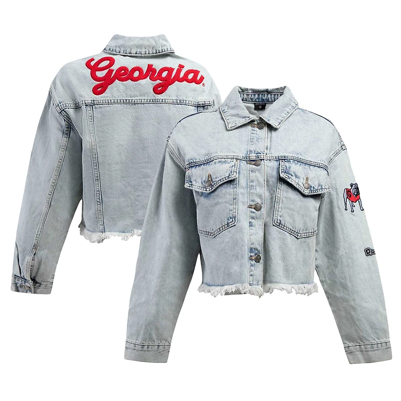 Veste en jean délavée à boutons pour femme Hype and Vice Denim Georgia Bulldogs