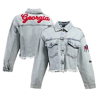 Veste en jean délavée à boutons pour femme Hype and Vice Denim Georgia Bulldogs