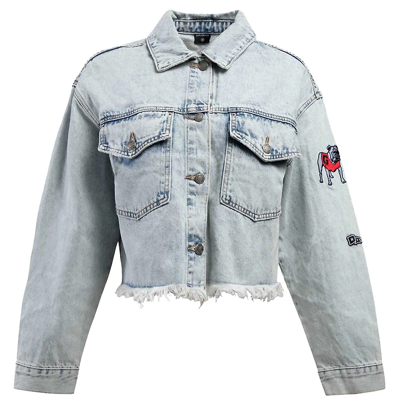 Veste en jean délavée à boutons pour femme Hype and Vice Denim Georgia Bulldogs