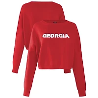 Women's Hype and Vice Red Georgia Bulldogs Oversized Cropped Ivy Knit Pullover Sweater
