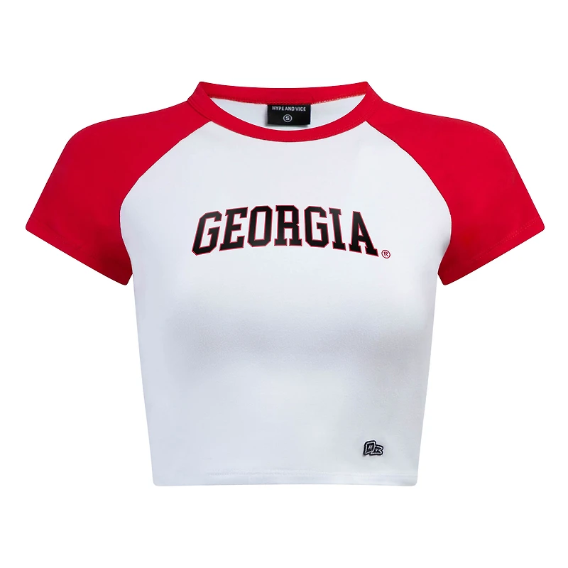 T-shirt raglan court Hype and Vice blanc/rouge pour femme Georgia Bulldogs Homerun