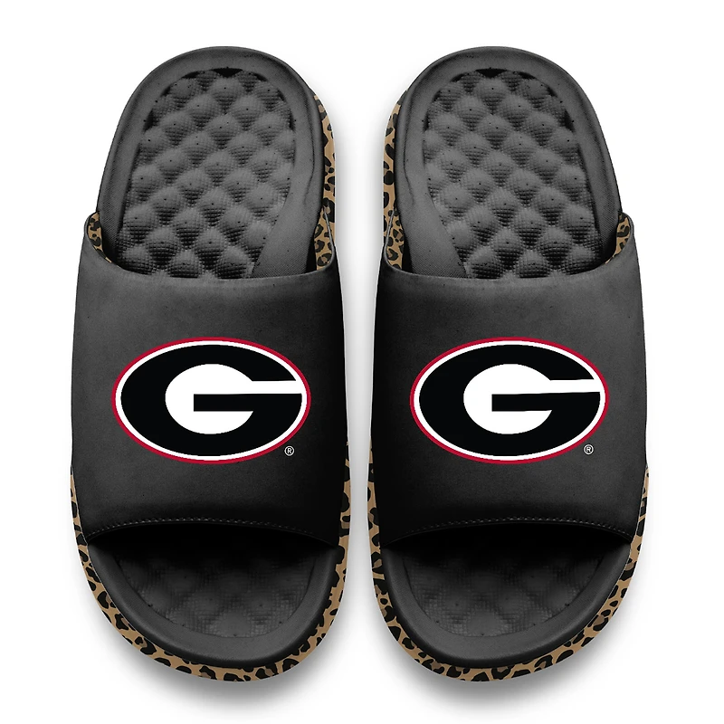 Women's ISlide Black Georgia Bulldogs Cheetah Dip Motive Slide Sandals
