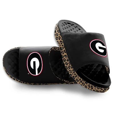 Women's ISlide Black Georgia Bulldogs Cheetah Dip Motive Slide Sandals