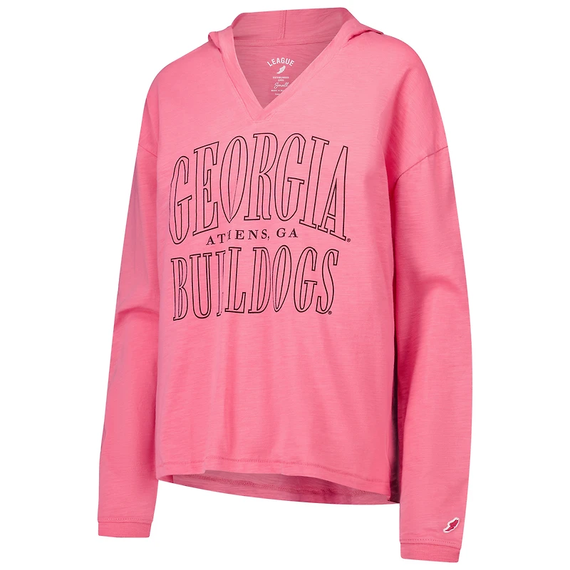Women's League Collegiate Wear Red Georgia Bulldogs Slub Long Sleeve V-Neck Hoodie T-Shirt