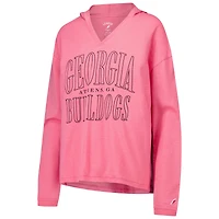 Women's League Collegiate Wear Red Georgia Bulldogs Slub Long Sleeve V-Neck Hoodie T-Shirt