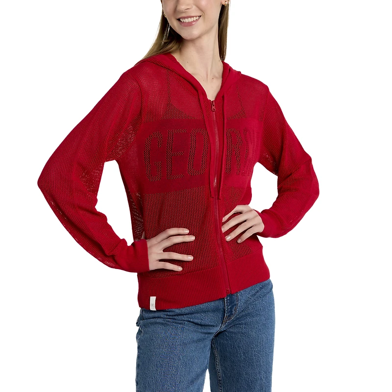 Pull à capuche d'été entièrement zippé en maille ton sur Lusso Red Georgia Bulldogs pour femmes