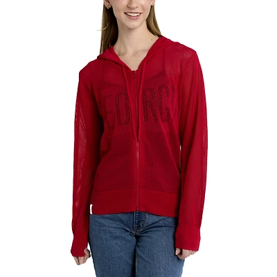 Pull à capuche d'été entièrement zippé en maille ton sur Lusso Red Georgia Bulldogs pour femmes